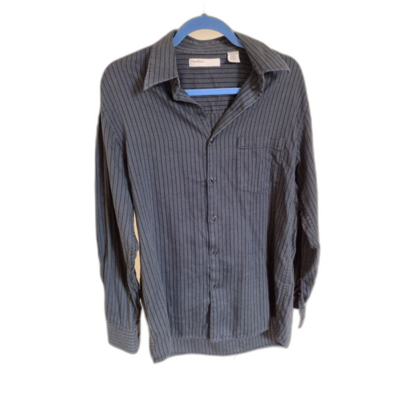 Perry Ellis Black Gray Long Sleeve Collared Shirt Sz Medium - Picture 1 of 3